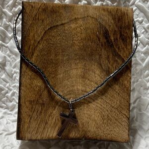 Black Beaded Cross Necklace Unisex Homemade New Without Tags Religious Jewelry